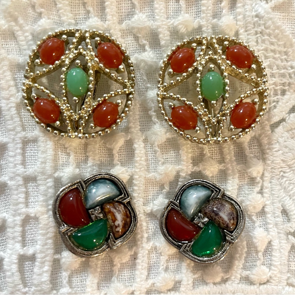 Two Pair Multi-Stone Vintage Earrings